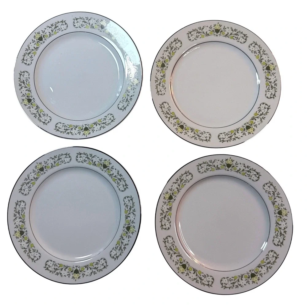 Sterling Fine China Florentine Dinner Plates Set of 4 White Floral 10' MCM